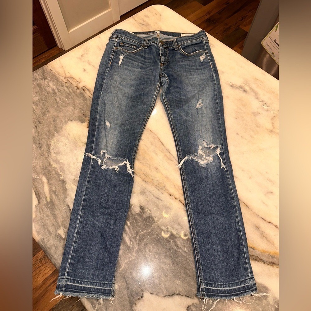 Rag & Bone Size 28 Dre Style Distressed Blue Women's Straight Leg Jeans - Picture 2 of 14